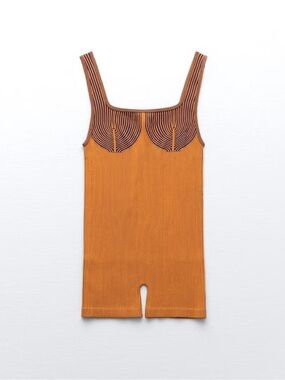 Zara Limitless Contour Collection Orange Seamless Ribbed Romper Bodysuit